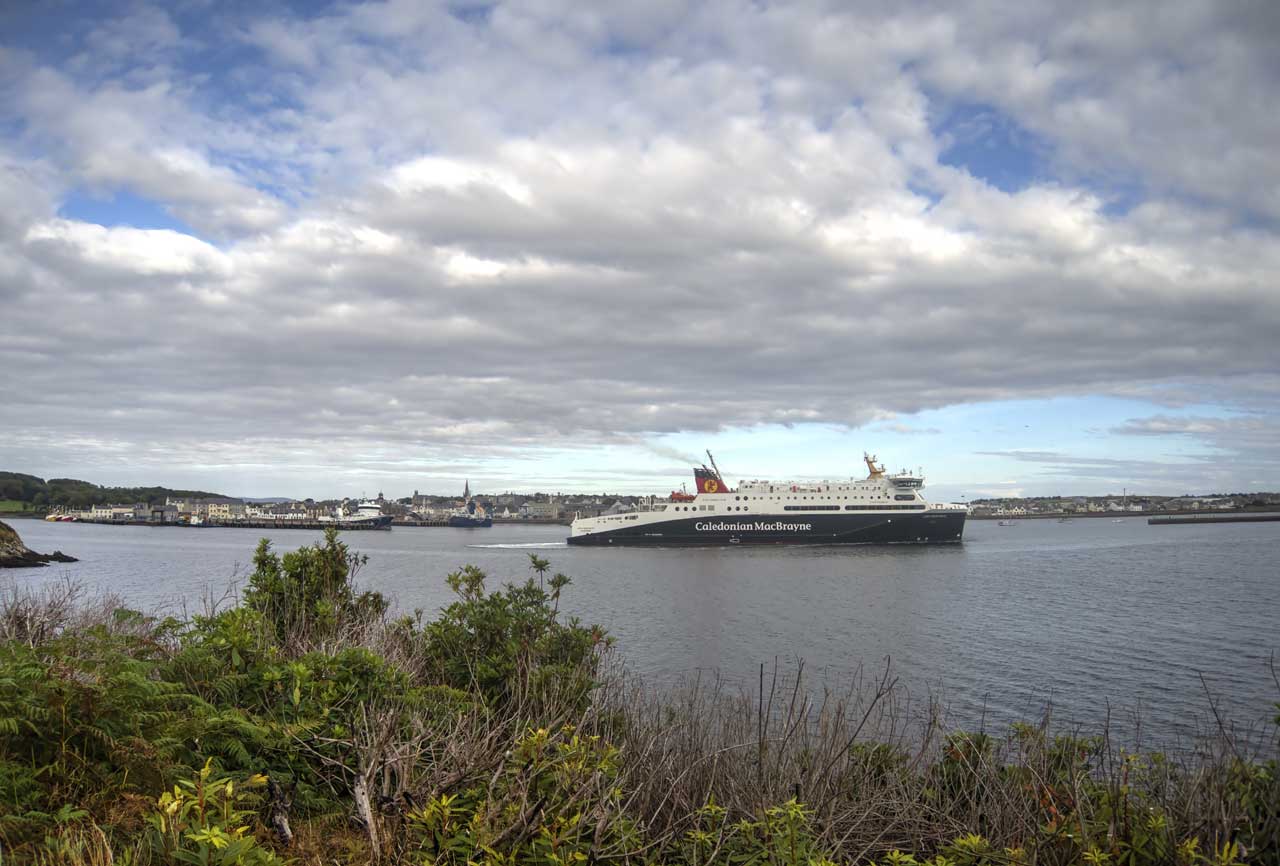 Calmac Loch Seaforth ferry setting sail from Stornoway