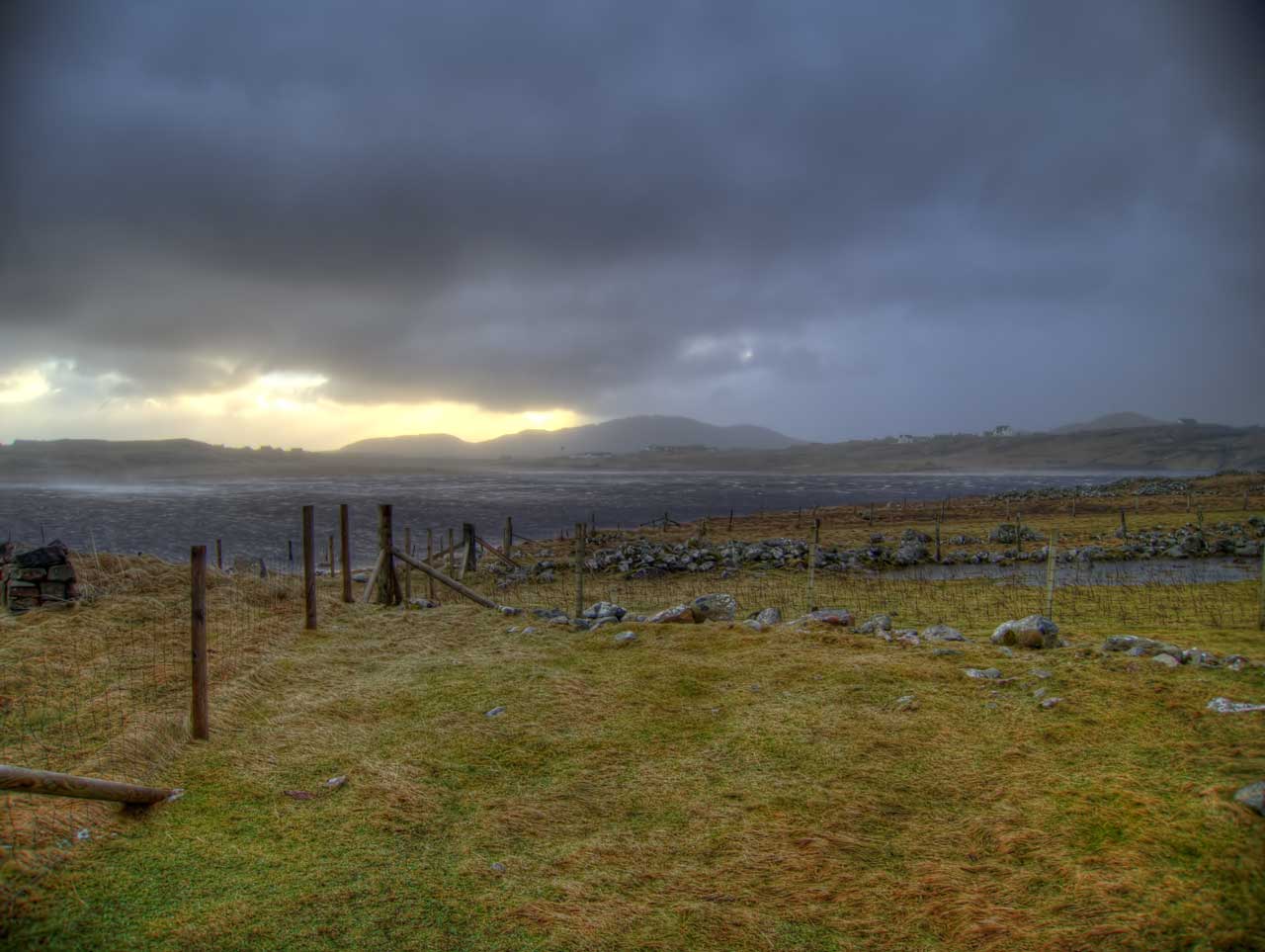 Shawbost loch in a winter squall